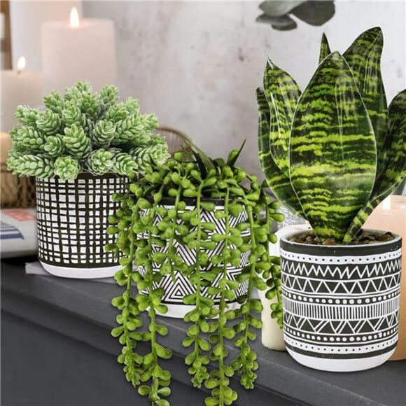Set of 3 small artificial succulent potted plants faux greenery for home office - Picture 5 of 8